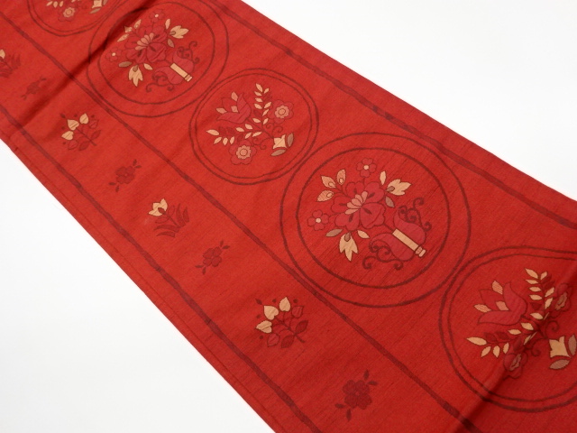 リサイクル　丸紋に草花模様織出し洒落袋帯